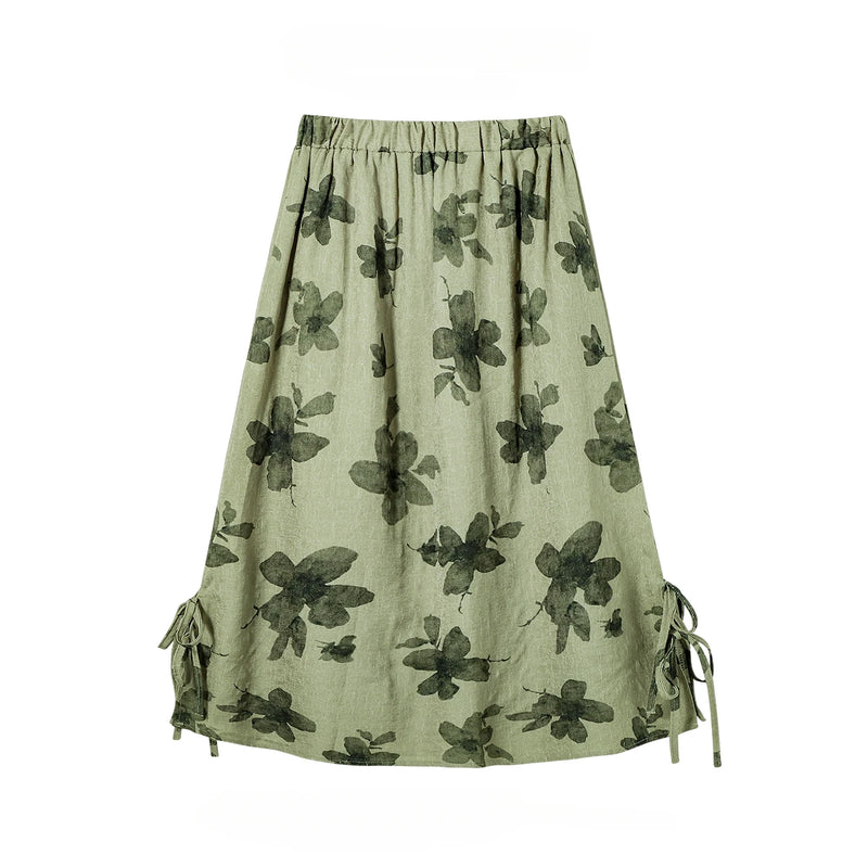 Women's Floral Printed Bow Lace-up Slimming Skirts Summer