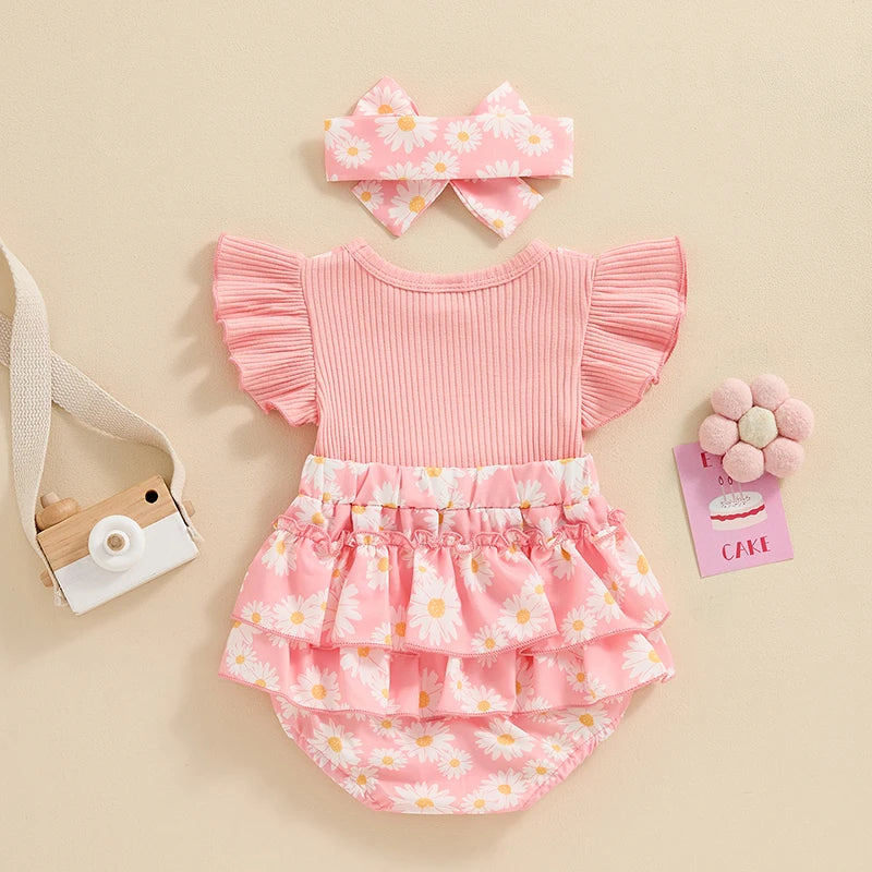 Baby Girl Clothes Ruffle Butt Romper Daisy Overalls Jumpsuit Summer Outfit