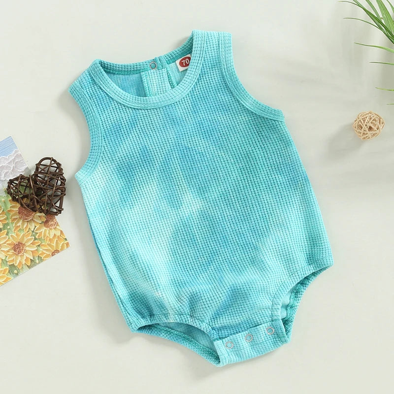 Baby Boys Girl Summer Bodysuit Sleeveless Round Neck Waffle Jumpsuit