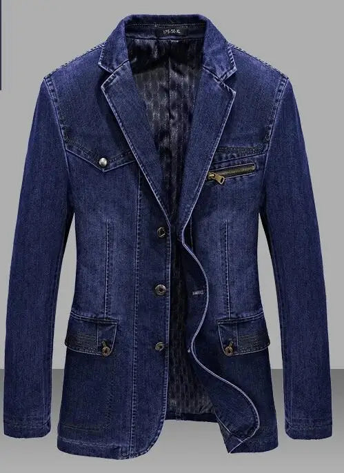 Denim Trench  Autumn Winter Denim Jacket Men Lapel Collar Washed Coat Men