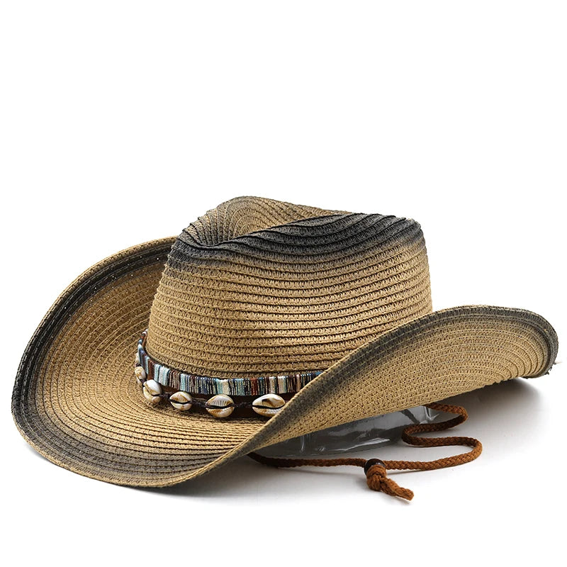 Hat Men's Sun Hat Wide Brim Fedora Hat Belt Decorate Beach Straw Hat for Men