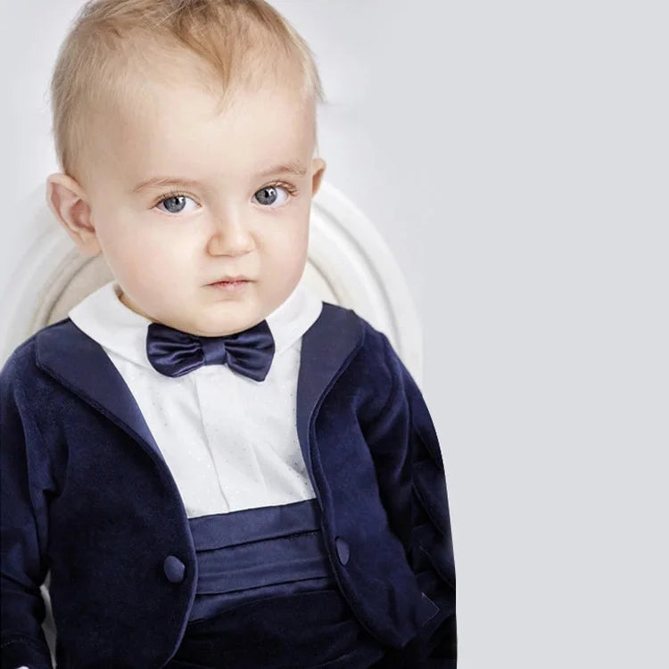 Newborn Baby Boy Velvet Suit Romper Formal Luxury Jumpsuit Infant Toddler Wedding Outfit