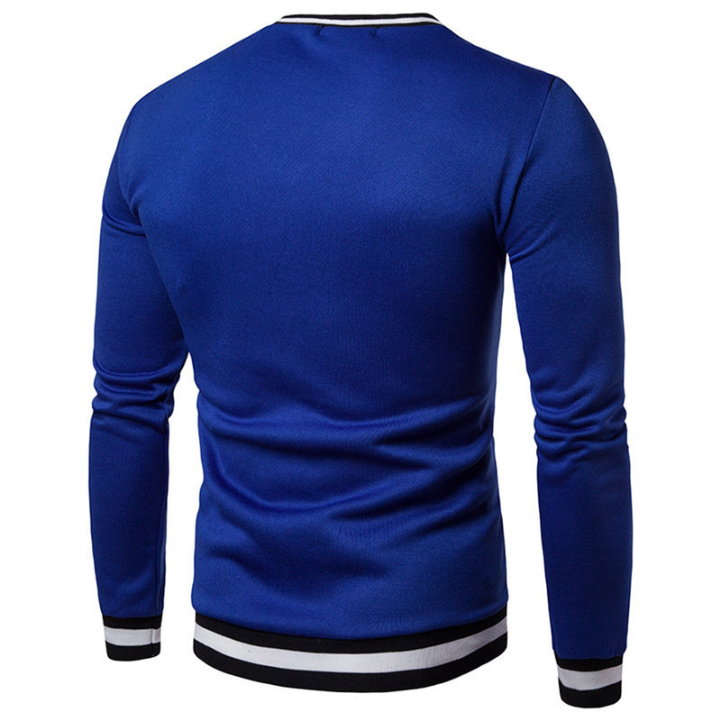 Mens Warm Clothing Contrast Color Striped Hem V Neck Pullover Casual Winter Autumn Sweatshirt Long Sleeve Slim Fit T-shirt