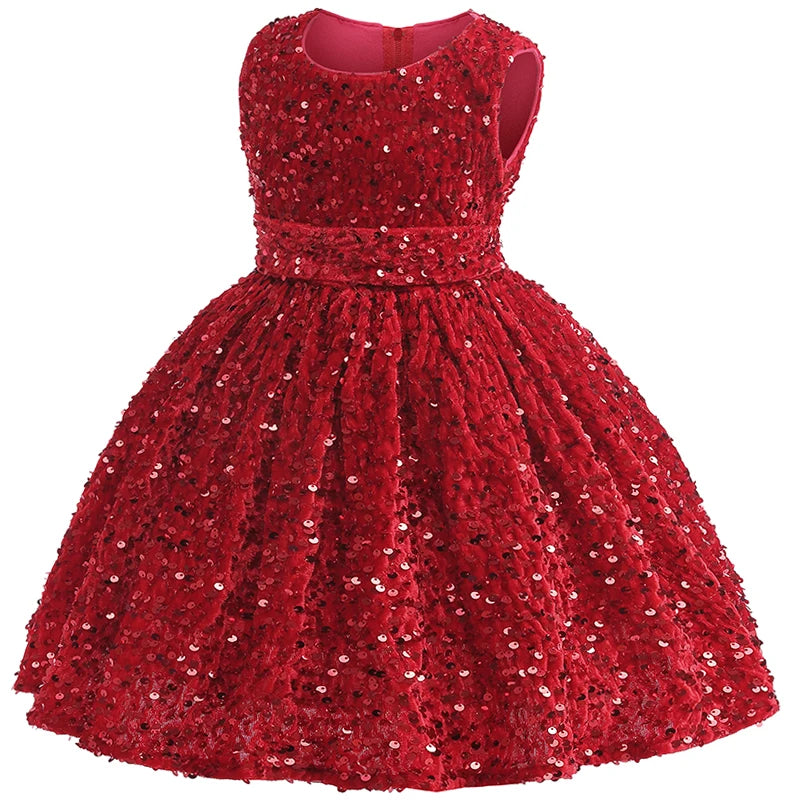 Baby Girl Dress Sequins Puffy Sleeveless Dress for Kids Wedding Birthday Costume Girls Princess Dress