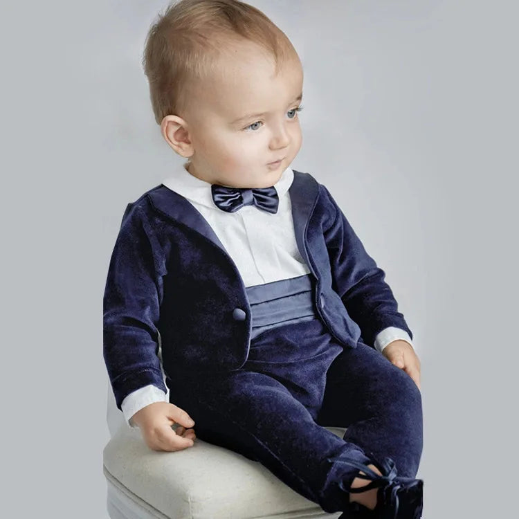 Newborn Baby Boy Velvet Suit Romper Formal Luxury Jumpsuit Infant Toddler Wedding Outfit