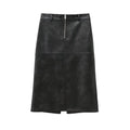 Autumn Product Women's Zipper Decoration Imitation Leather Split Skirt