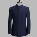 Mandarin Stand Collar Business Casual Wedding Slim Fit Blazer Men Casual Suit Jacket Male Coat