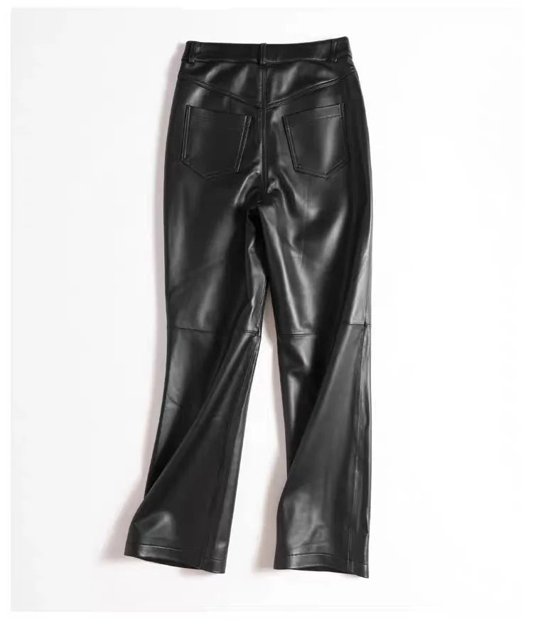 Pants Women Drape Casual Genuine Leather Trousers Pants Female