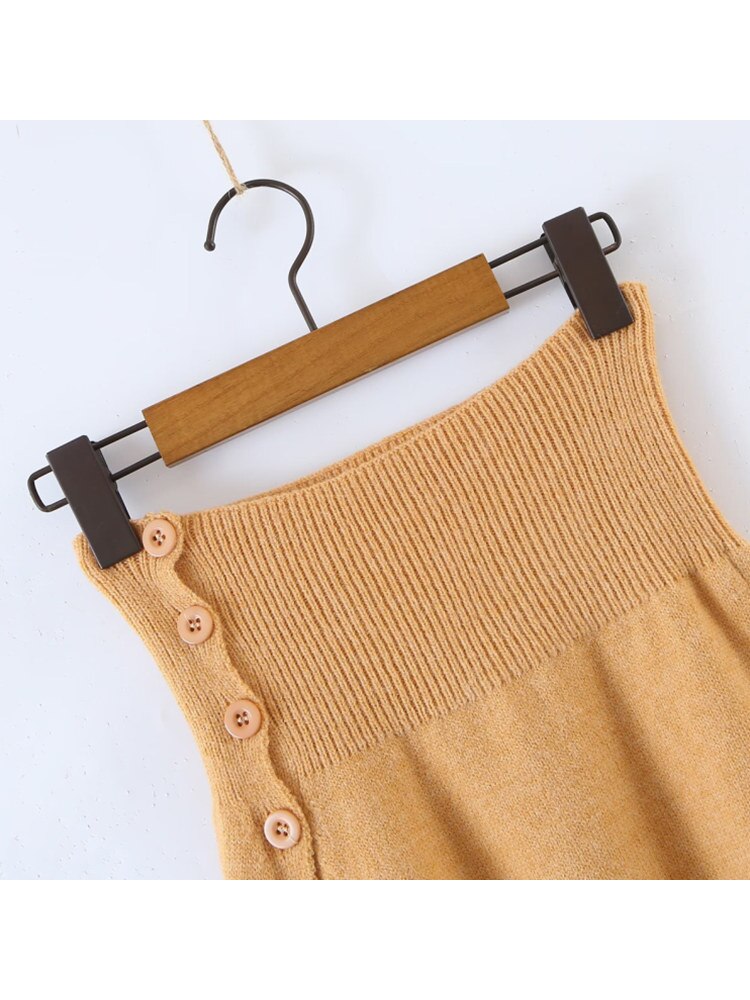 Sweet Women Khaki Sexy Button Knitted Skirt Summer Ladies Spice Female Slim Solid Skirt Bottoms