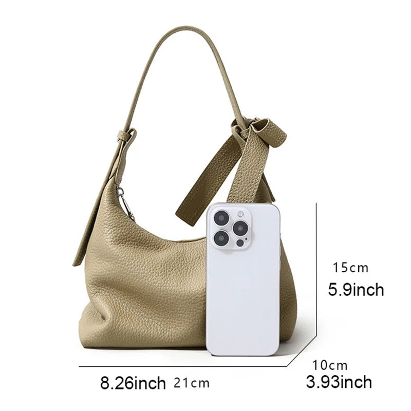 Shoulder Strap One-shoulder Dumpling Bag Versatile Bow Genuine Leather Women Bag