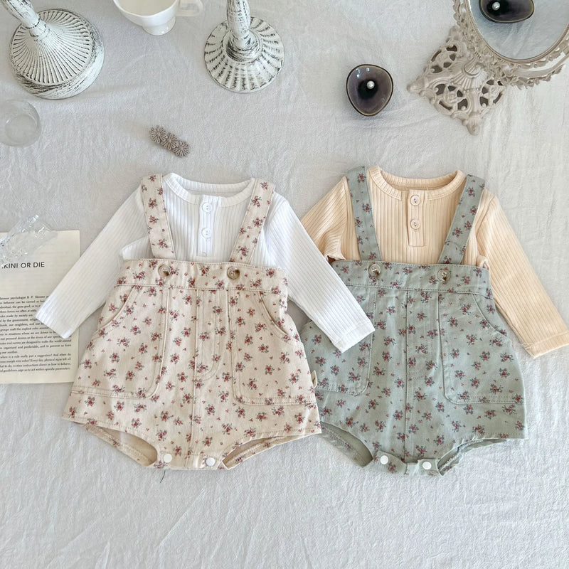 Floral Baby Girls Suspander Shorts