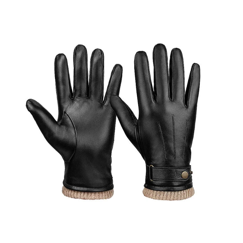 Men Leather Gloves Outdoor Sport Warm Wool Lined Dress Driving Gloves