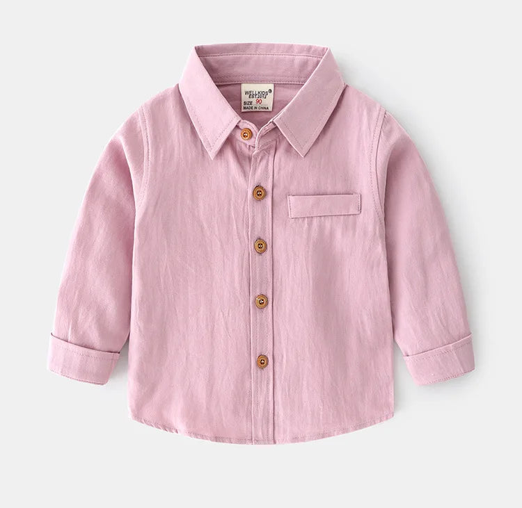 Kids Spring Children's Clothes Tops Shirt Solid Color Pure Cotton Shirt