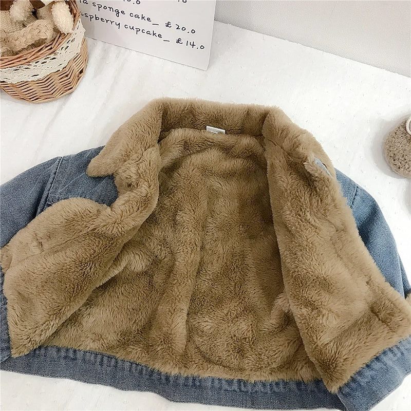 Girls Denim Jacket Elegant Toddler Kid Baby Girl Winter Warm Thick Coat Outfit Outwear