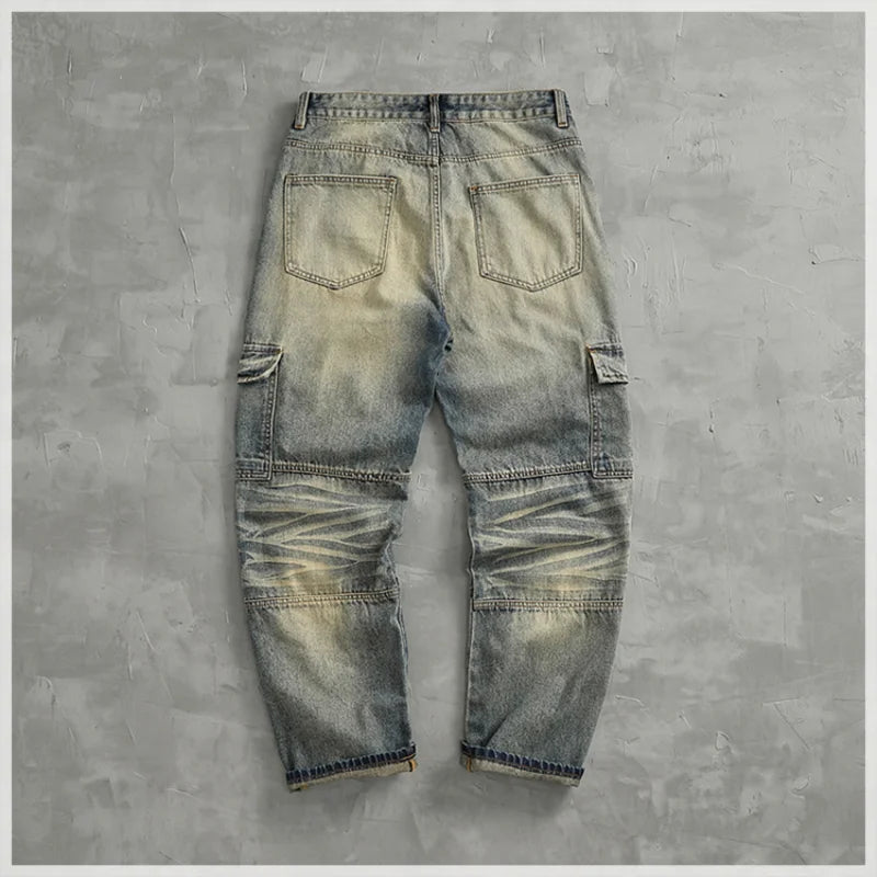 Splicing high-quality jeans men's street American drag straight pants trend