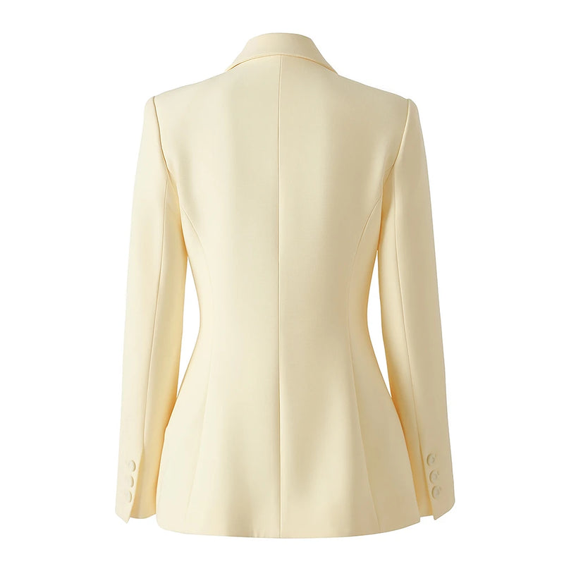 Notched Women Beige Formal Quality Blazers Lady Jackets