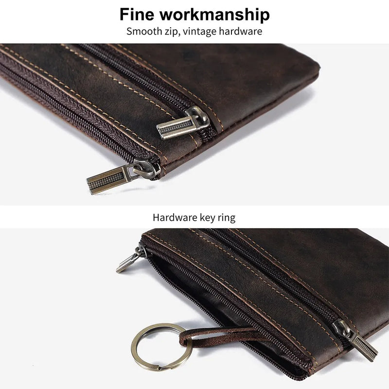 Genuine Leather Coin Purse for Men Mini Pouch Change Wallet with Key Ring Card Holder Key Holder Money Pouch Coin Wallet