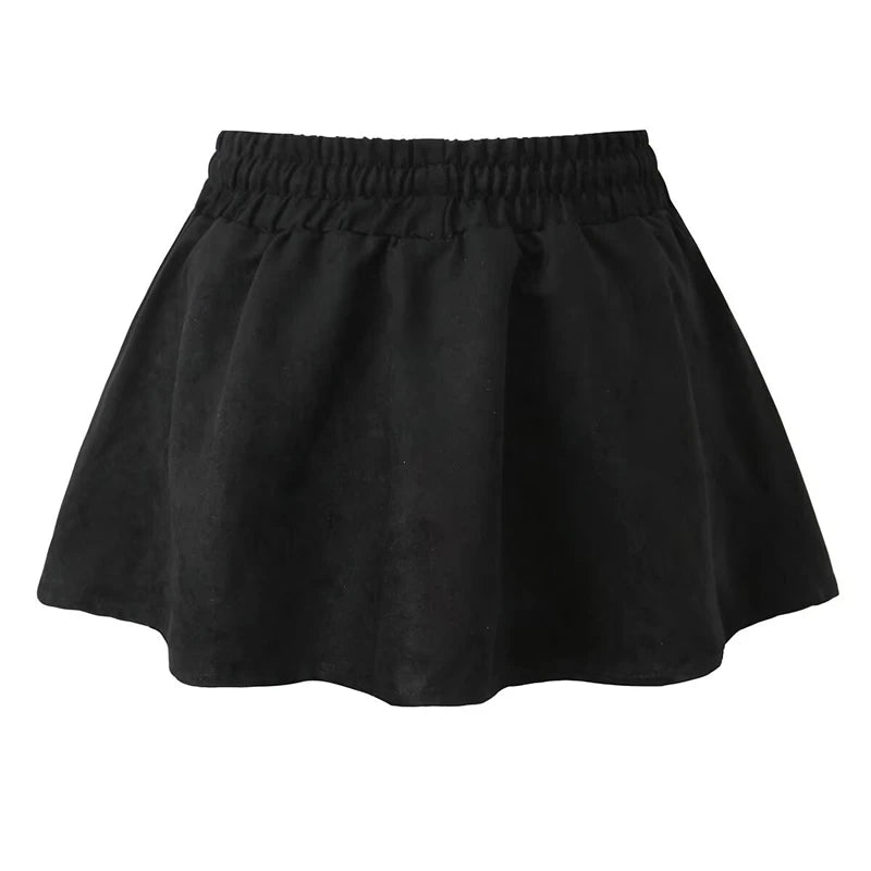 Winter Women Drawstring Elastic Waist Mini Skirt Slim Puffy Skirt