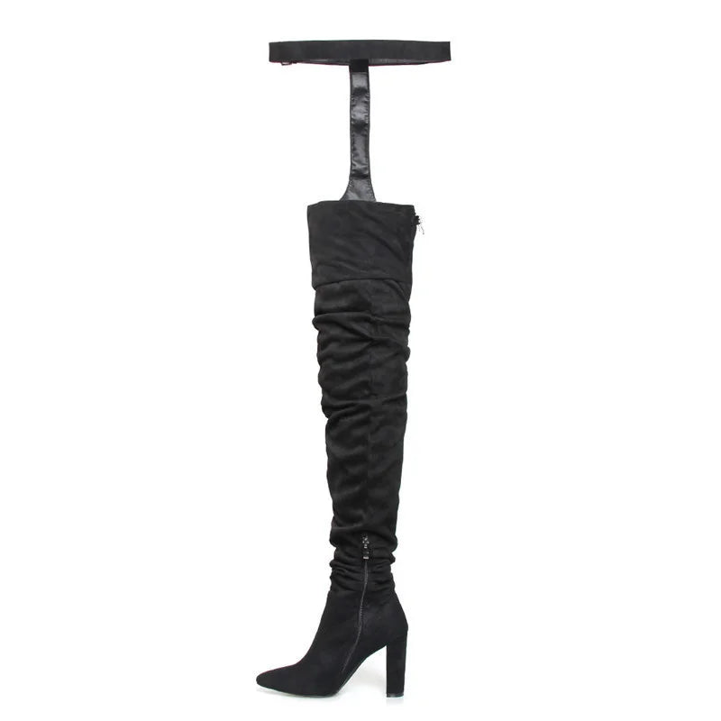 Boots Women Winter Belt Thigh High Boots Army Green Heels Leg Boots