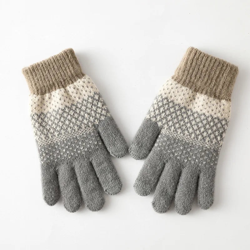 Women's Knitted Gloves Cycling Gloves Warm Thickened Anti Cold Touch Screen Finger Count