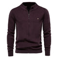 Men Casual Warm Sweater Jacket Solid Stand Collar Zipper Knitted Sweater Men