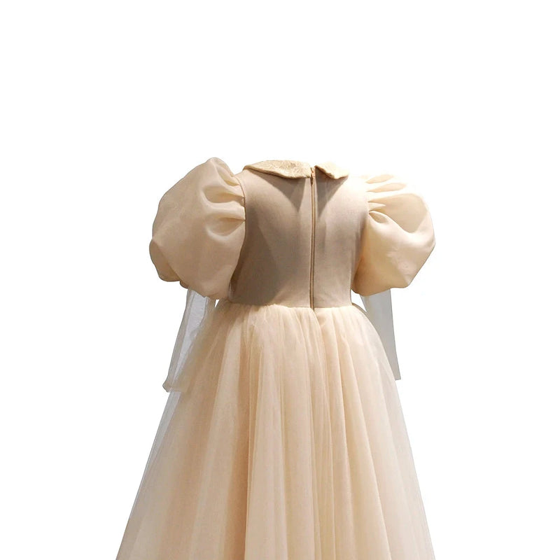 Champagne Girls Skirt Lace Lantern Sleeves Ball Gown Customized Elegant Kids Dresses