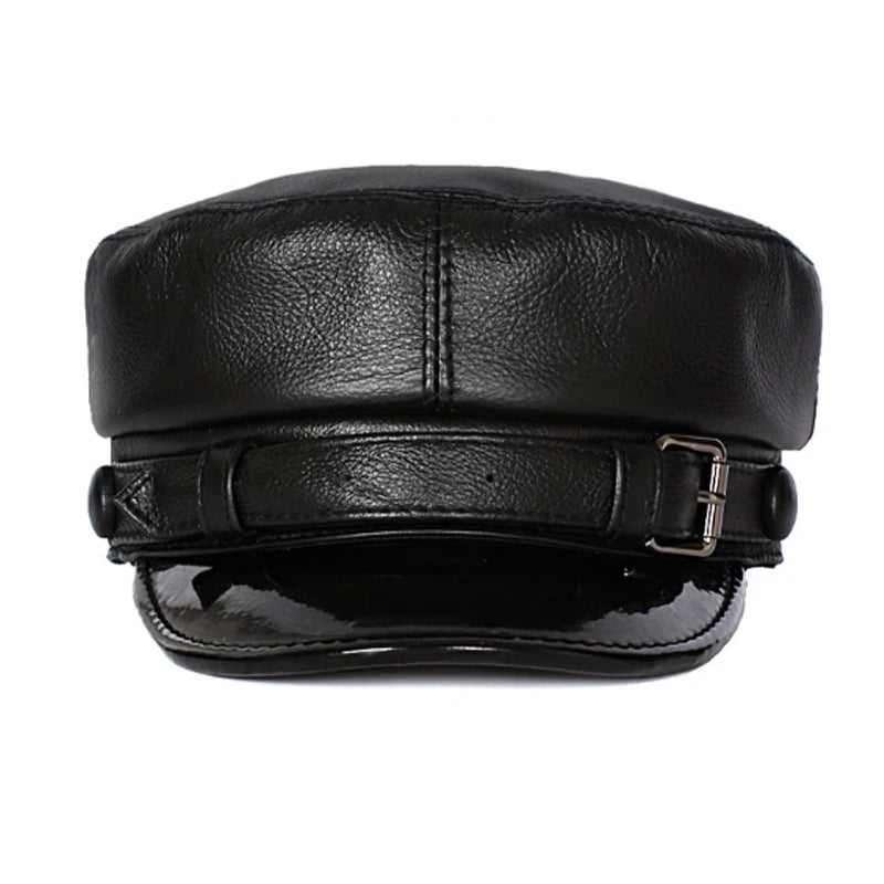 Autumn Men‘s Hat Army Military Hats Genuine Leather Cap Women Vintage Patent Leather Flat Caps