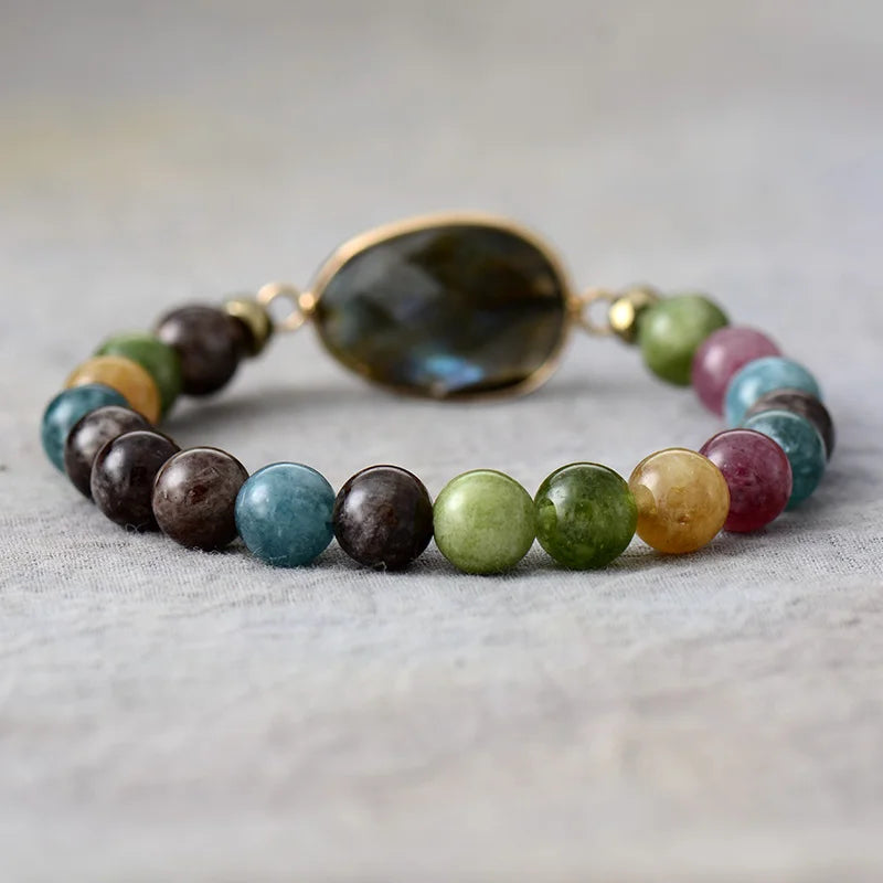 Bracelets Natural Stone Labradorite Stretch Elastic Bracelet Minimalist Couples Handmade Jewelry