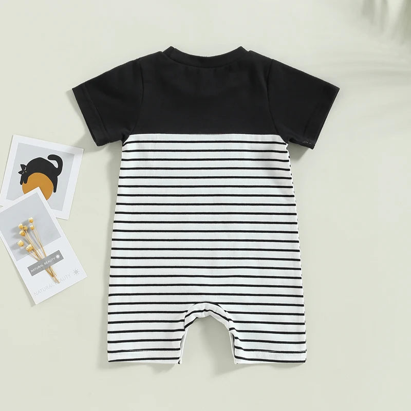 Summer Infant Baby Boys Romper Short Sleeve Striped Patchwork Short Jumpsuit Clothes