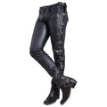 Men Leather Straight Pants Male Slim Splicing Pencil Trousers