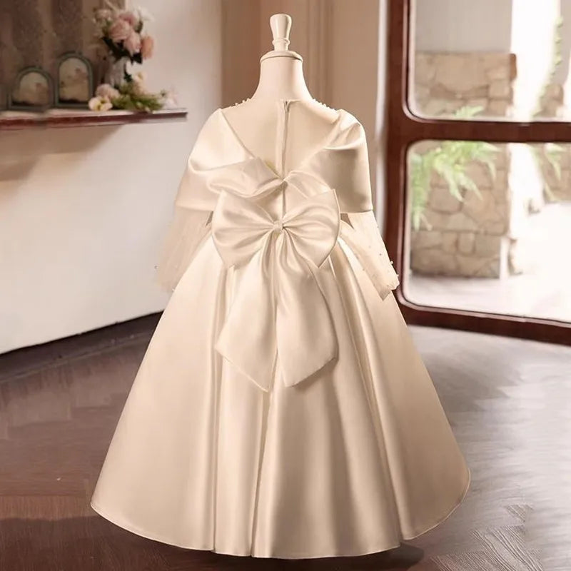 Children's White Evening Gown Wedding Birthday Party Girls Dresses Bridesmaid Dress