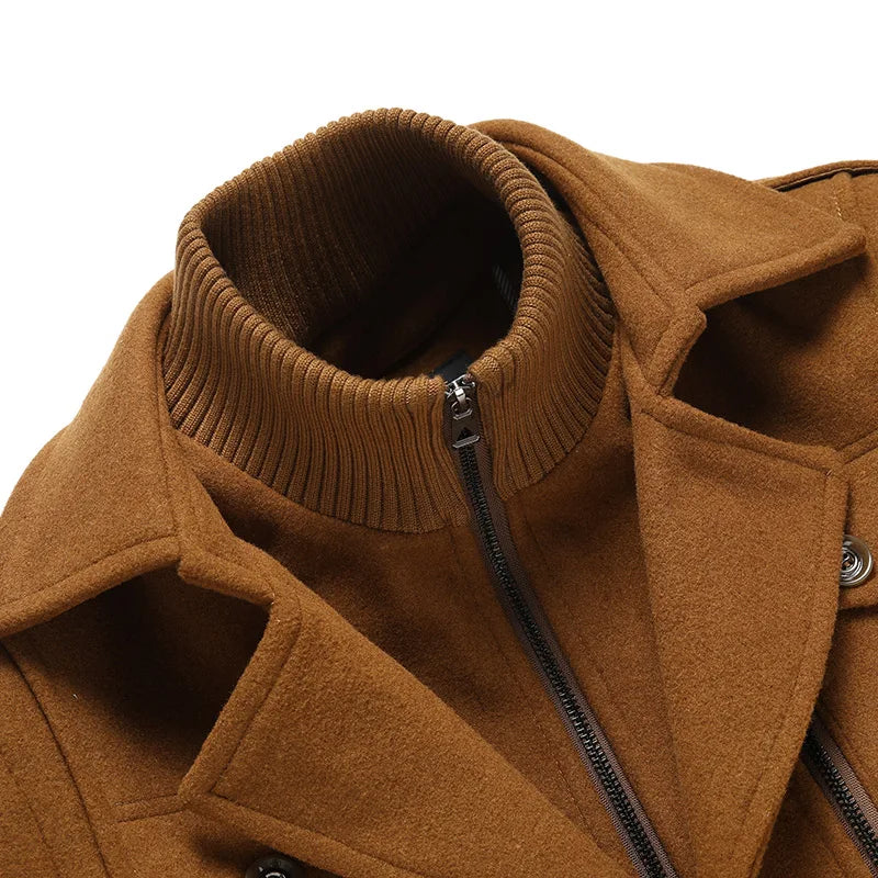 Winter Men's Wool Coats Jacket Middle Long Scarf Collar Cotton-padded Thick Warm Woolen Coat Male Trench Coat Overcoat