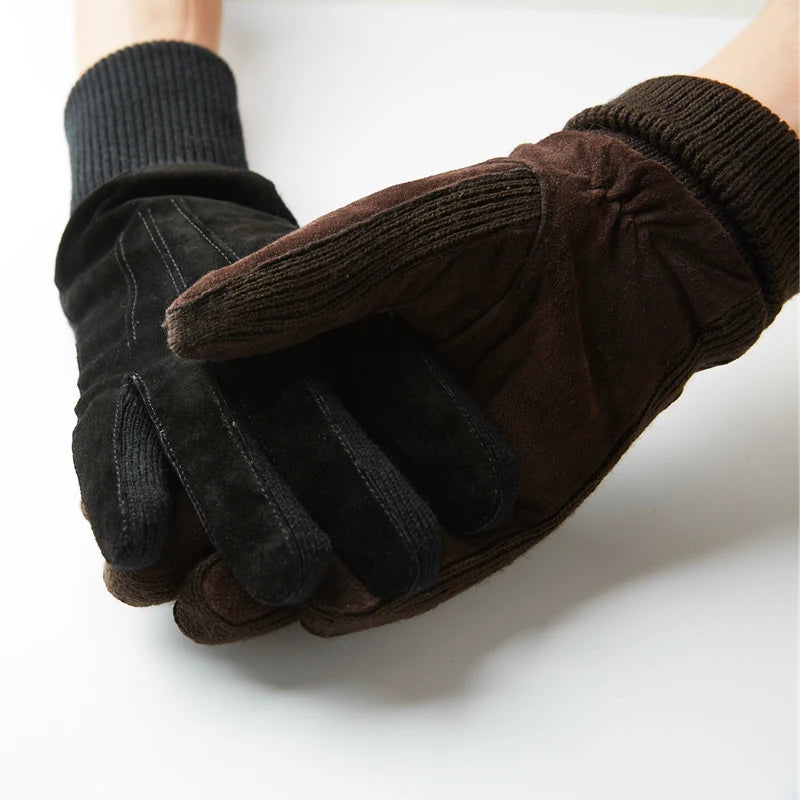 Glove Men Winter Knitted Rib Tightening Mouth Mitt Male Plus Velvet Thickened Riding Motorcycle Long Warm