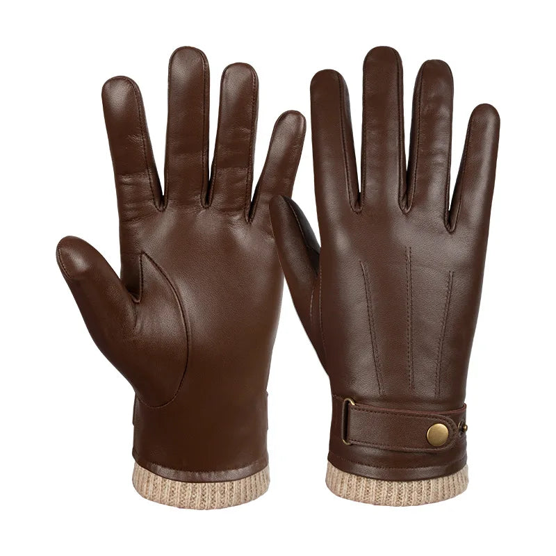 Men Leather Gloves Outdoor Sport Warm Wool Lined Dress Driving Gloves