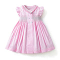 Baby Girl Smocked Romper Children Hand Made Pink Bubbles Ruffle Collar Cotton Clothes