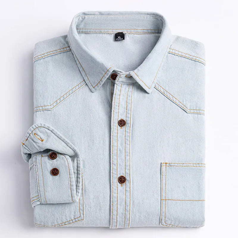 Men's Casual Denim Shirt Long Sleeve Soft Spring Autumn Jeans Shirt