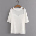 Women T-Shirt Summer Short Sleeve Mesh Splicing Knitting Tops Loose Tees Oversized Curve Clothes