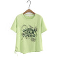 Women T-Shirt Summer Short Sleeve Cotton Drawstring Letter Tops Loose Tees Oversized Curve Clothes