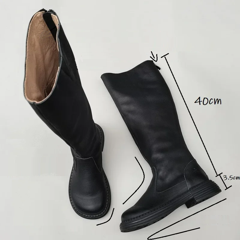 Genuine leather large head wide edition women winter wool handmade boots