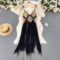 Summer Beach Dress Women Casual Sundress Vacation Knitted Tassel Loose Dress