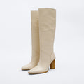 Women Knee High Boots Winter Genuine Leather Pointed Toe Lady Shoes Women Boots