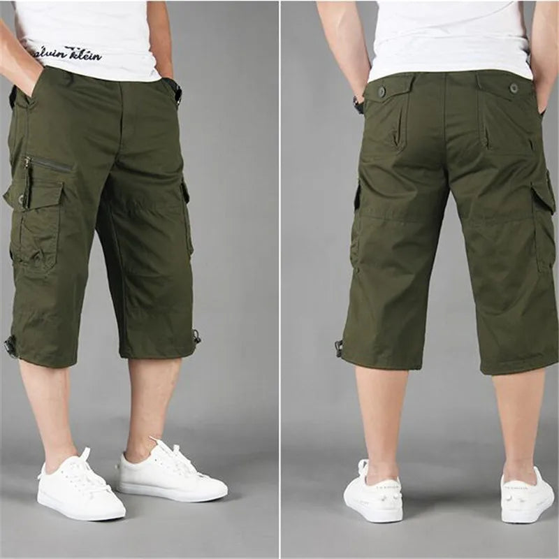 Men Summer Casual Cotton Multi Pockets Breeches Cropped Trousers Military Camouflage Shorts