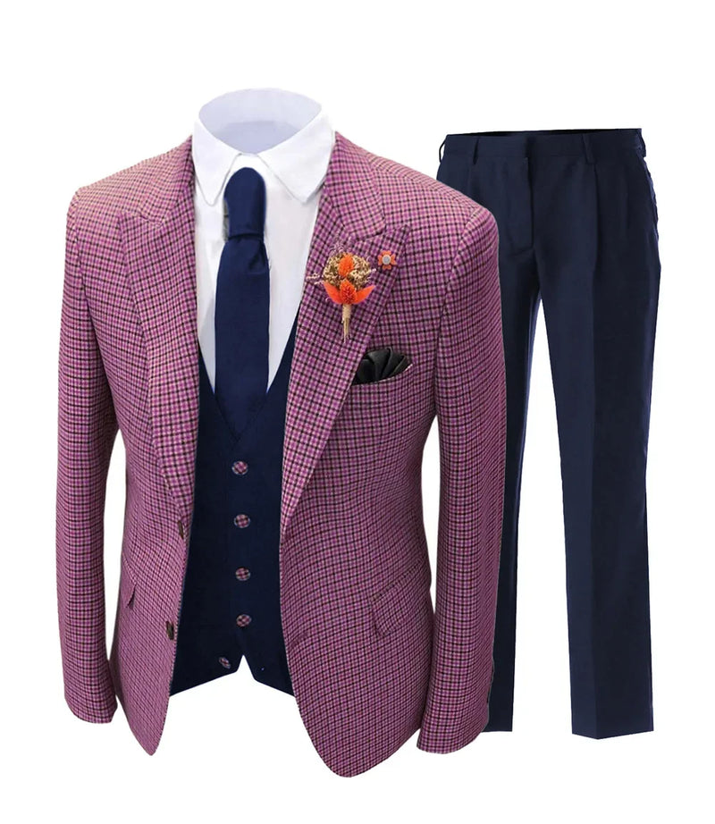 Slim Suit Casual Plaid Striped Suit Men's Suit Three-piece Set Wedding Suits for Men