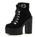 Lace Up Women Boots Platform Buckle Boot Winter Shoes Thick Heel Boots Black Gothic