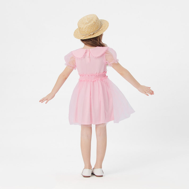 Toddler Girl Embroidered Statement Collar Puff-sleeve Mesh Dress