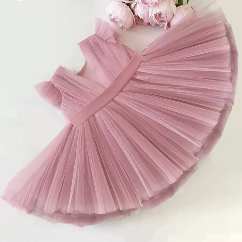 Flying Sleeve Bow Baby Girls Party Dress Toddler Birthday Wedding Princess Dresses for Girl Bridemaids