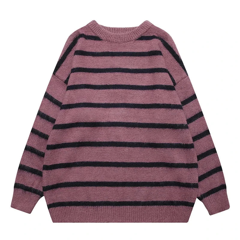 Striped Sweater Autumn Round Neck Winter Tops Pullovers