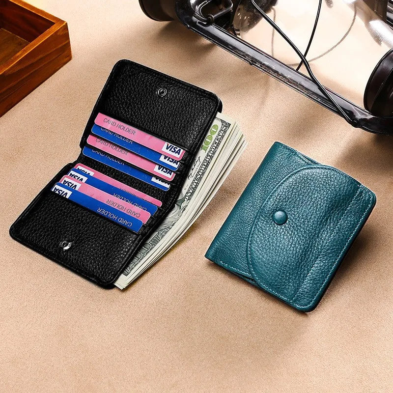 Style Blue Small Coin Pocket Natural Leather Unisex Card Wallet