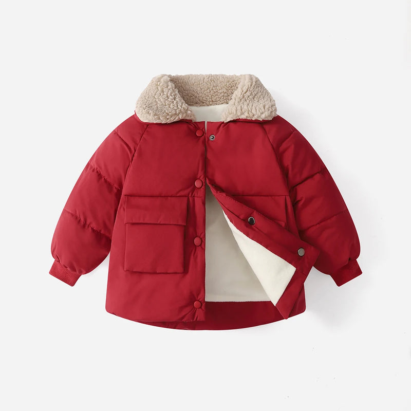 Winter Children's Warm Cotton-padded Jackets Kids Baby Lamb Wool Collar Thickness Coats Girls Boys Short Outerwear