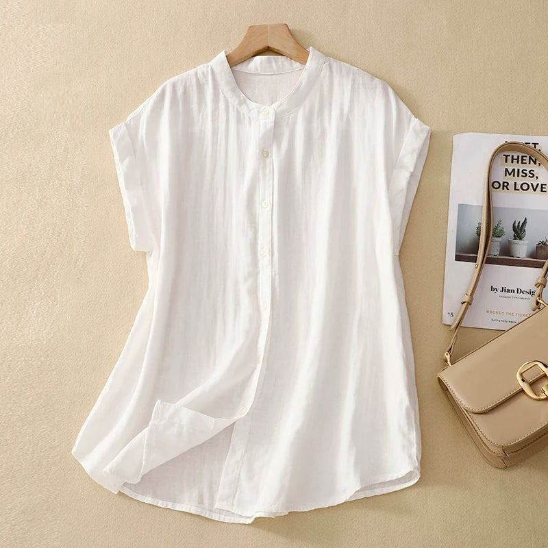  Summer Shirts Linen Sleeveless Women Blouse Loose Comfortable Causal Top